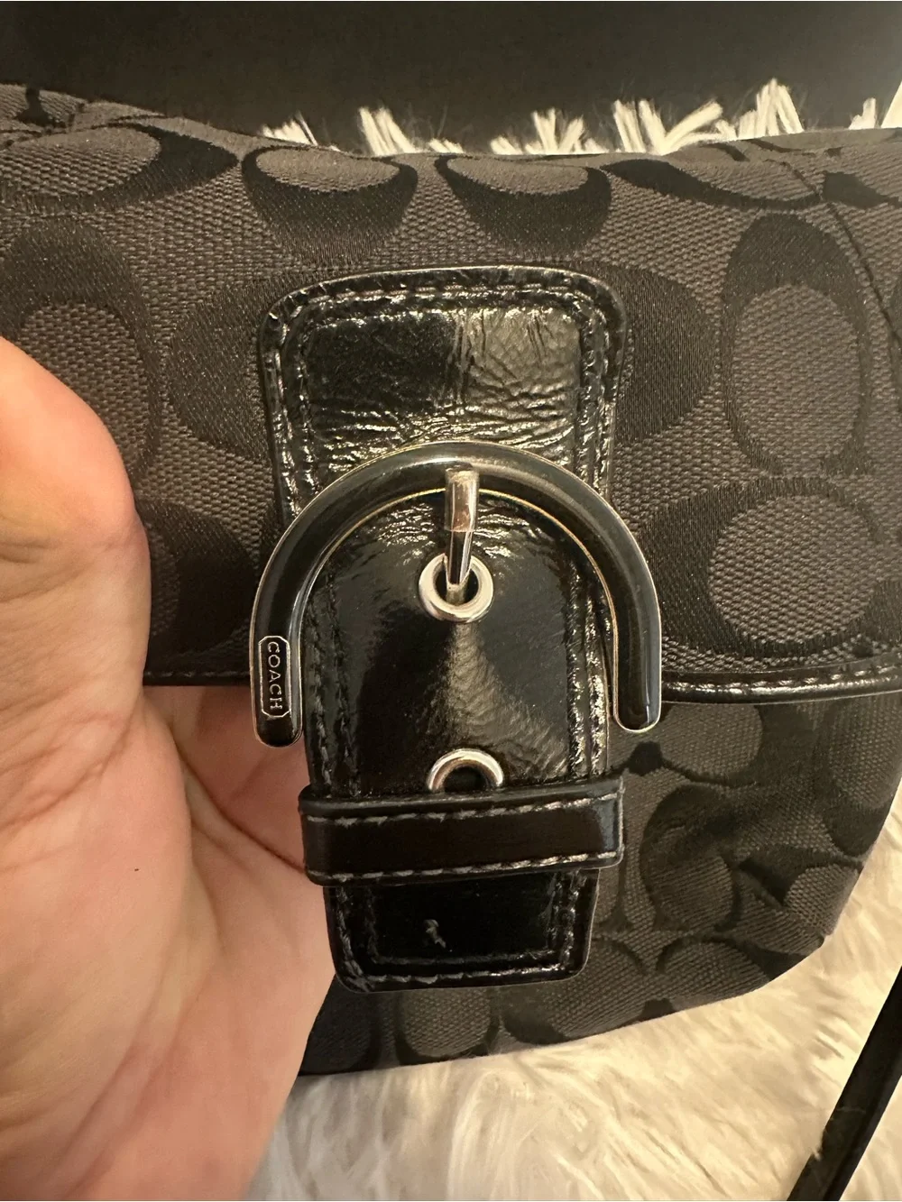 COACH Black Signature Canvas Crossbody Saddle Bag